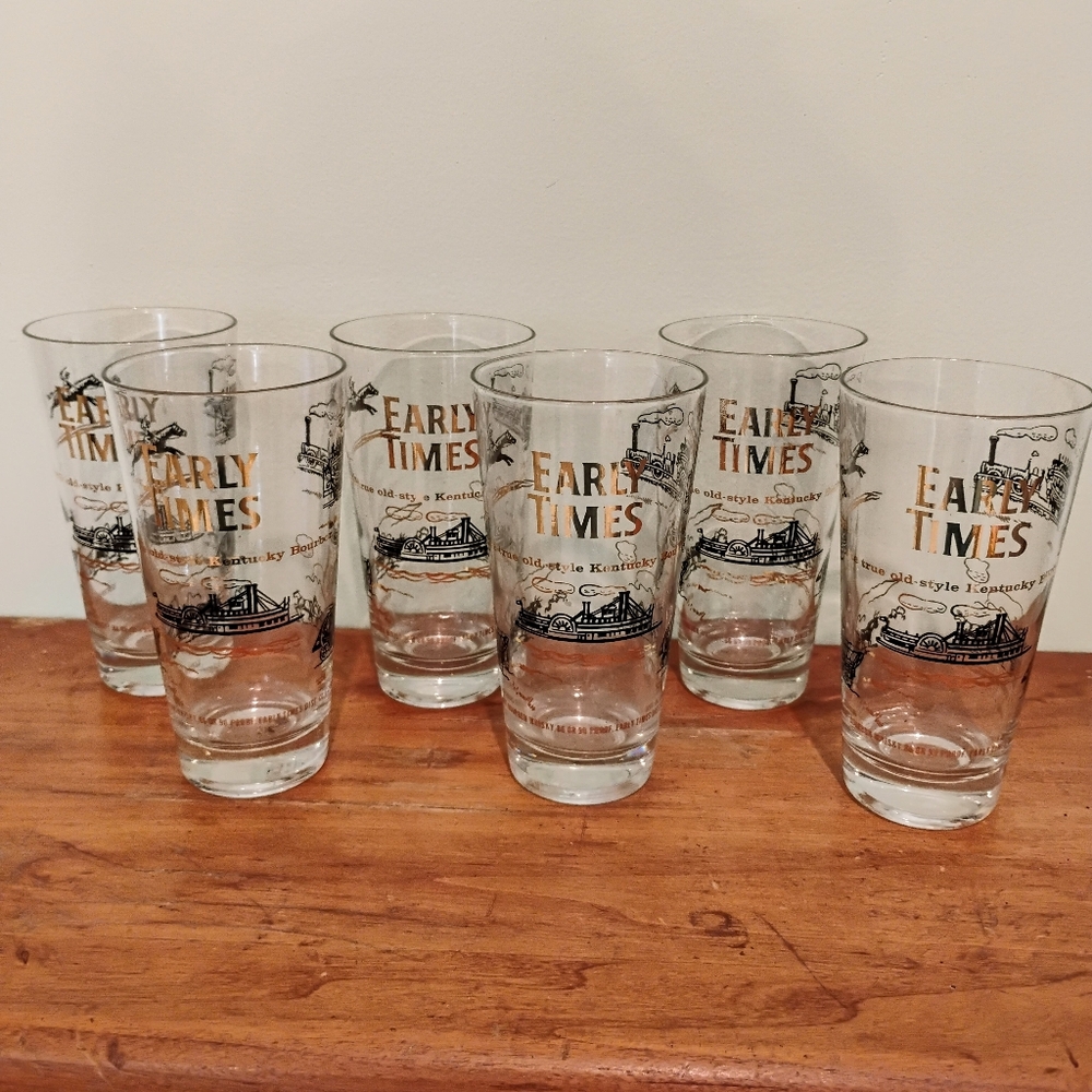 Vintage Early Times Kentucky Bourbon High Ball Glasses - Set of 6